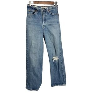 LEVI'S PREMIUM BIG E RIBCAGE Straight Button Fly Jeans Blue Denim Size 28